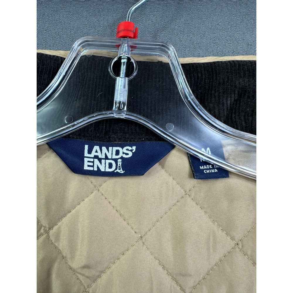 Lands' End Women Medium Quilted Primaloft Vest Brown Navy Check Plaid Snap Front - Picture 6 of 11